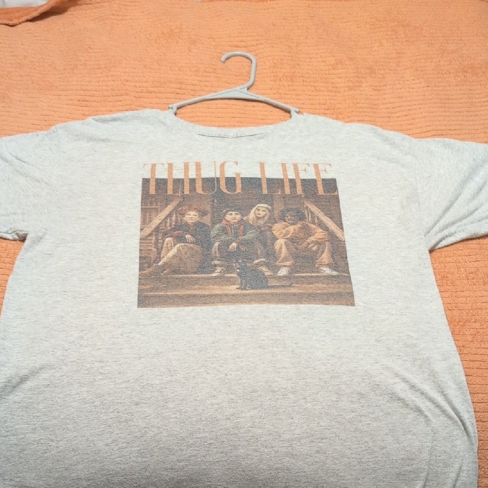 Gray Graphic Tee with Thug Life Print